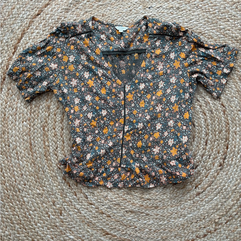 Lucky Brand Floral V-Neck Peasant Blouse